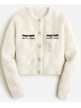 J Crew Sweater lady jacket in brushed yarn cream navy BS987 diamond buttons 3X